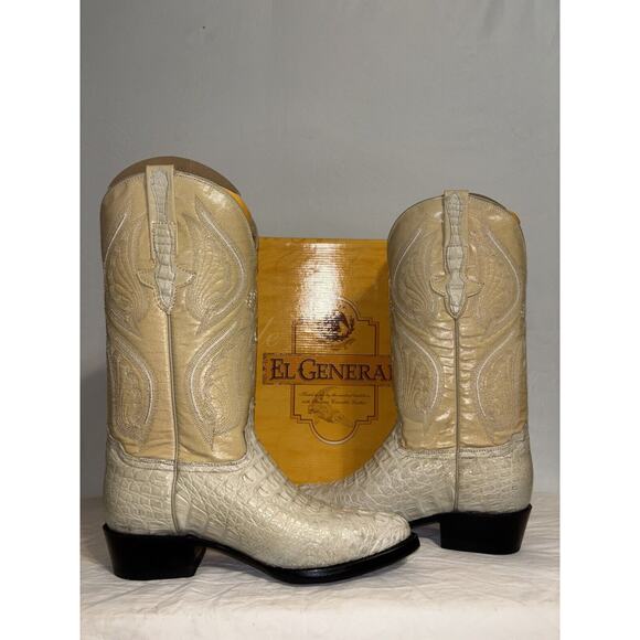El General Cowboy Boots‎ Ivory Leather Embroidered Horn Back Leather Mens Size 6 main image 10